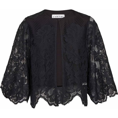 HAUTE L`AMITIÉ BOLERO, CURVEY LACE HEM BOLERO, BLACK